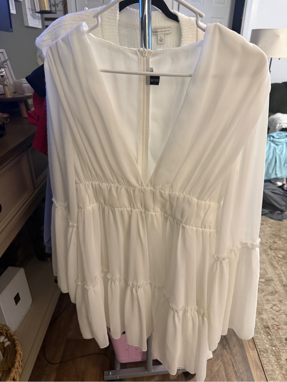 Missord White Long Sleeve Tiered Ruffle Mini Dress Size Large